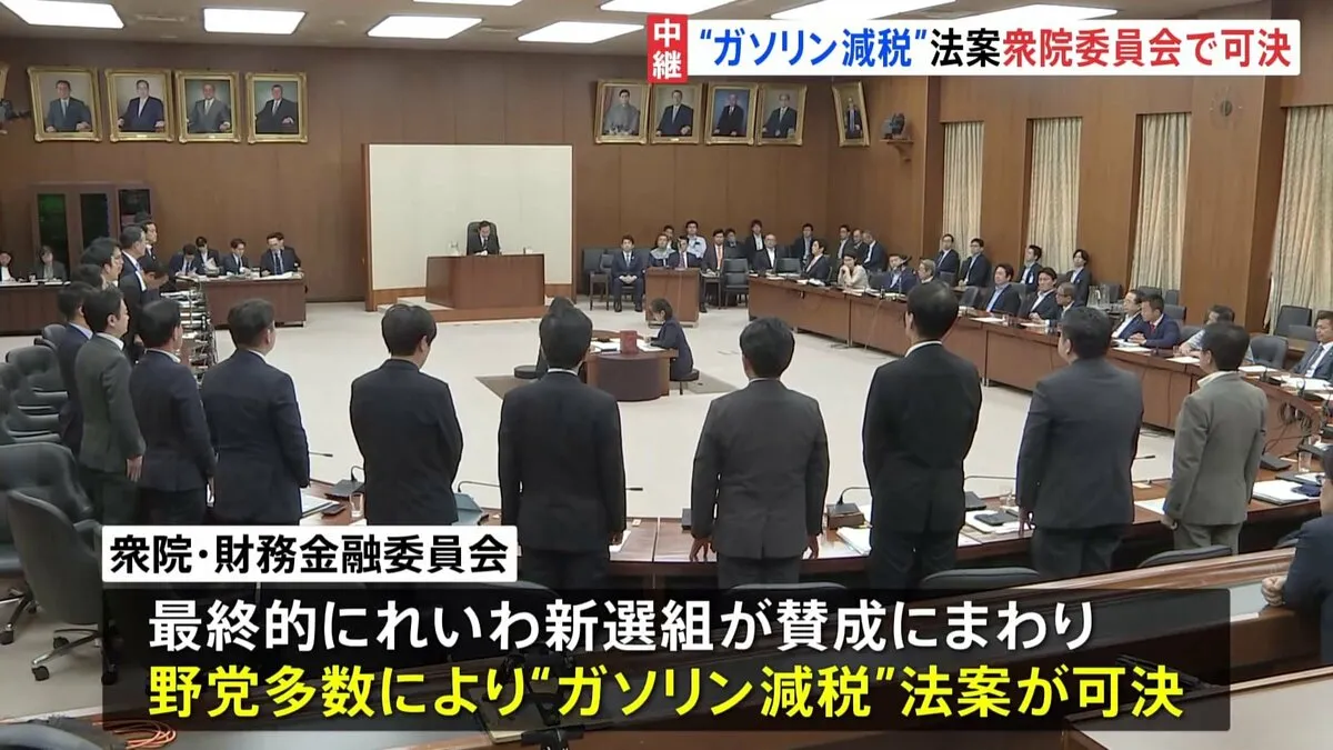 野党提出の“ガソリン減税”法案が衆院・財務金融委員会で可決　まもなく衆院本会議で採決