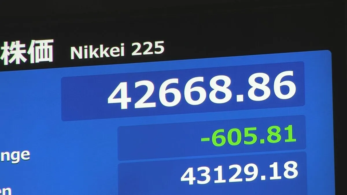 日経平均株価が一時600円以上下落　きのう過去最高値で市場に過熱感懸念　円高・ドル安進行も重しに