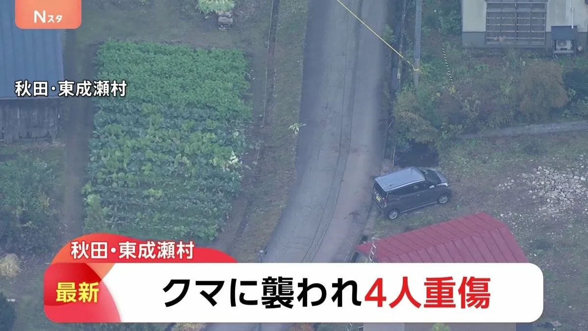 クマに襲われ男女4人重傷　頭や顔などにけが　「クマに襲われている」と通報　秋田・東成瀬村　村役場近くの住宅地