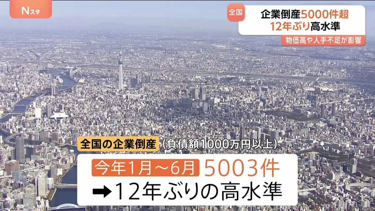 2025年上半期の企業倒産5003件　12年ぶりの多さ　資材高騰や後継者不足で建設業の倒産986件