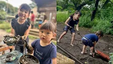 【 ののちゃん 】　妹・ひーちゃんと雨上がりの泥遊びを満喫　手作り“泥のごちそう”に「可愛いすぎる仲良し姉妹」の声