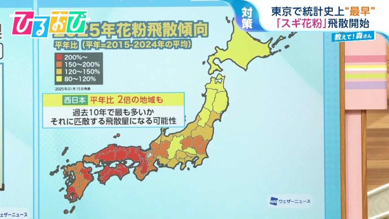 「花粉」今年は“早い”“多い”！？東京で統計史上“最早”「スギ花粉」飛散開始【ひるおび】