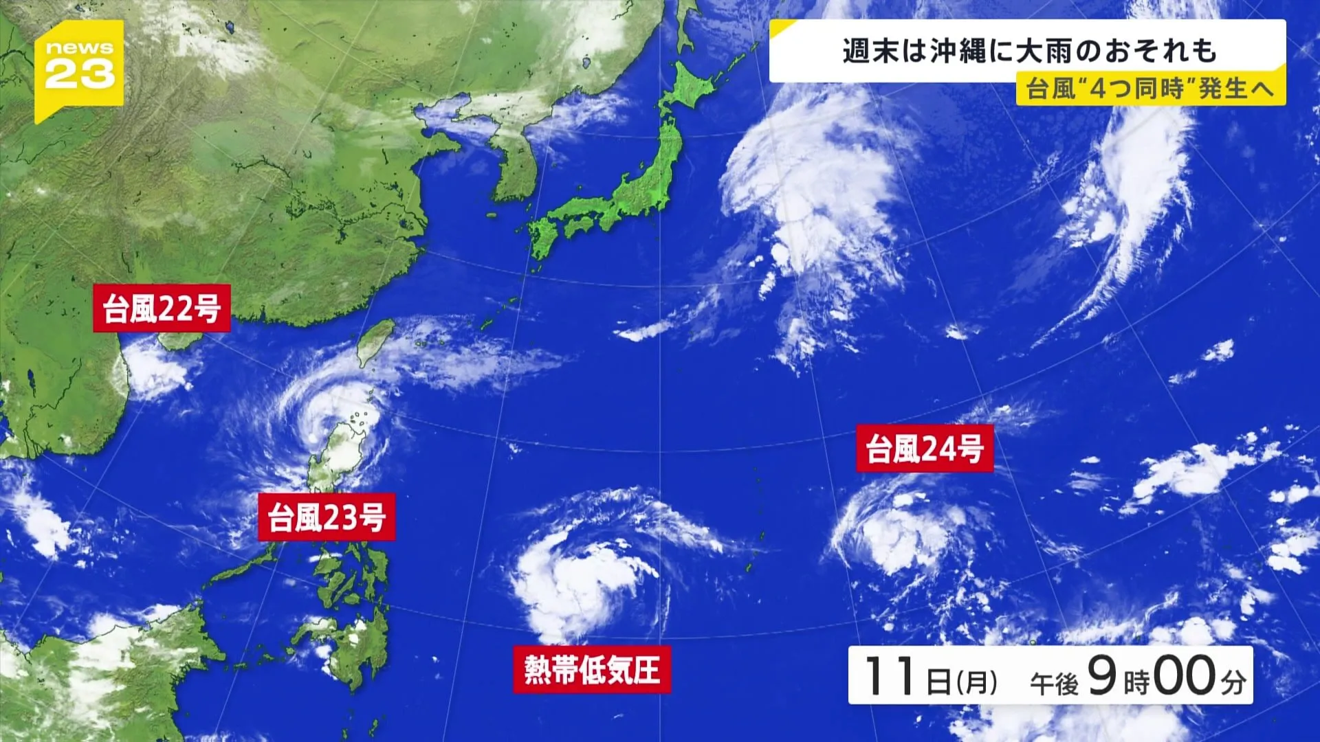 台風“4つ同時”発生へ 11月では初めて 週末は沖縄に大雨のおそれも…東京で20℃超 名古屋で24.9℃ 各地で季節外れの暑さ【news23】