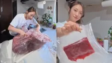 【 片原恵麻 】巨大なクロマグロ〝おすそ分けを柵に〟　見事な捌きにフォロワー〝躊躇ない包丁かっこいい〟〝どんな徳を積んだらこんな量のマグロを〟