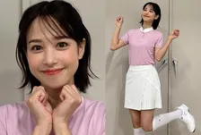 【鷲見玲奈】ゴルフウェアのオフショット「可愛いウェアを着て可愛い髪型にしてもらったので、思いっきりぶりっ子してみました　怒らないで…！笑」