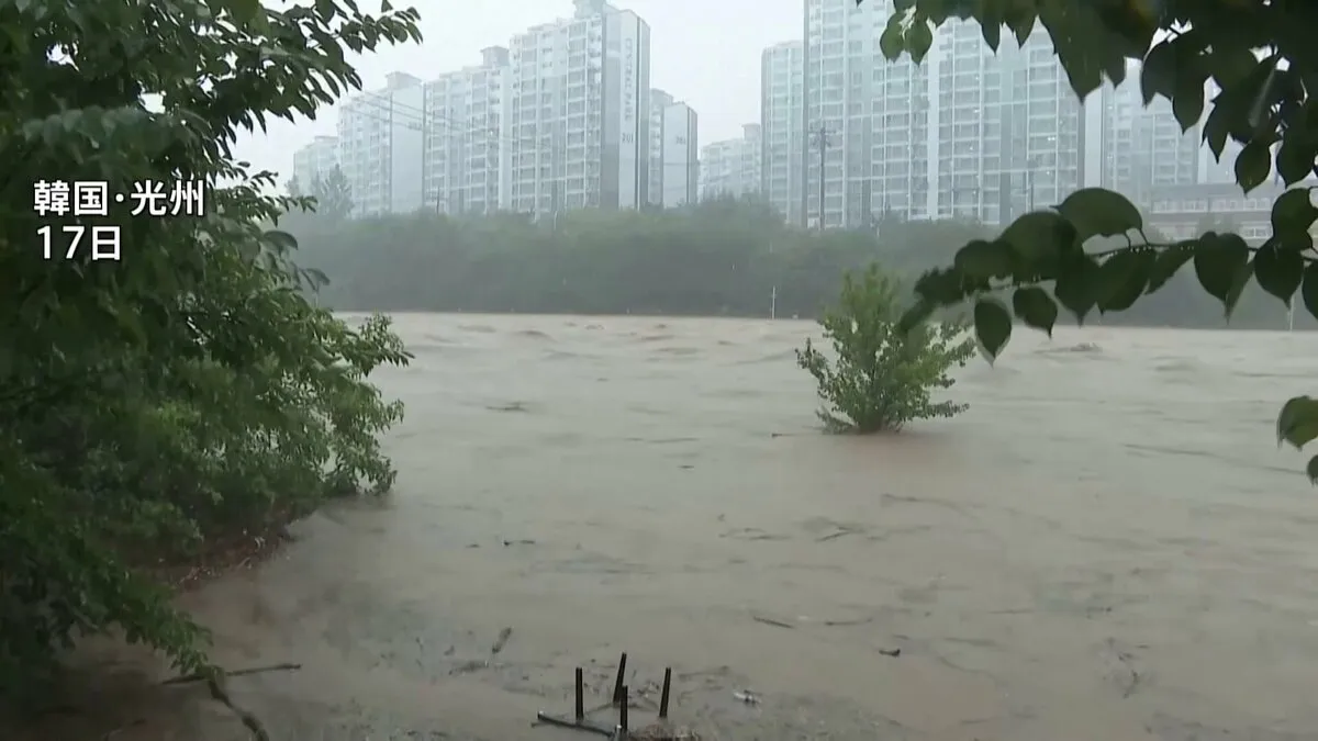 韓国で大雨、17人が死亡　南部・山清の降水量は5日間で約800ミリ