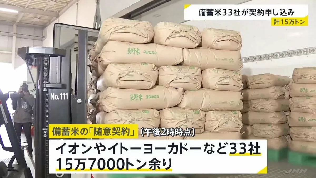 備蓄米の「随意契約」 33社から計15万トン余りの申し込みと農林水産省が発表