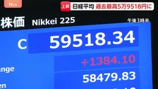 日経平均株価・終値の最高値も更新　5万9518円　イラン攻撃前、2月末以来の過去最高値に　中東情勢落ち着く見方から買い注文一色