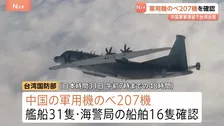 中国の軍事演習で延べ207機の軍用機を確認　台湾国防部が発表