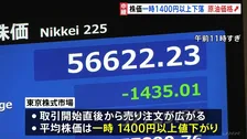 日経平均株価一時1400円超値下がり　イラン情勢を受け原油価格の上昇懸念　幅広い銘柄が売られる形
