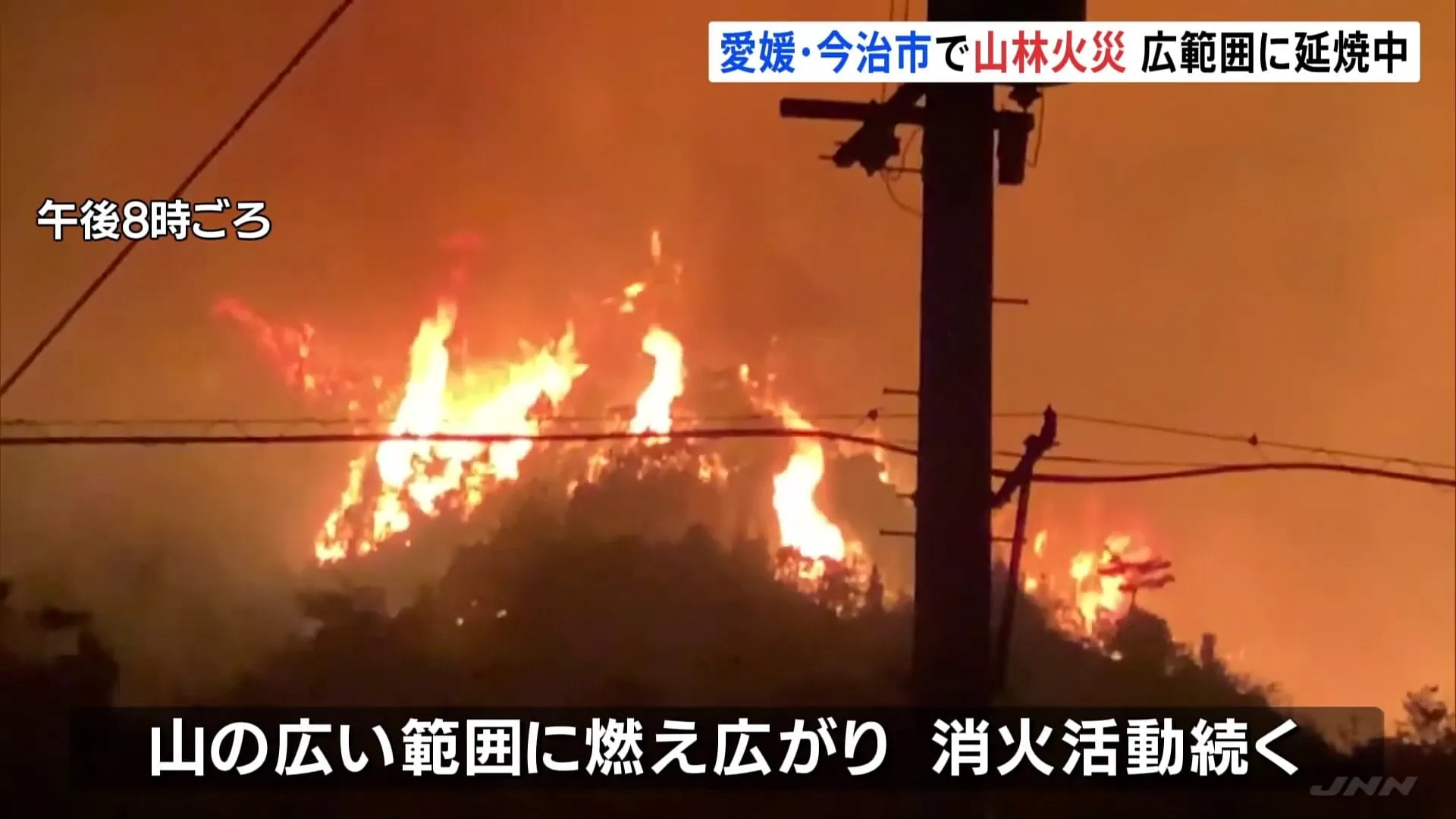 愛媛・今治市の山林火災　広範囲に燃え広がり現在も消火活動中　被害の確認されず