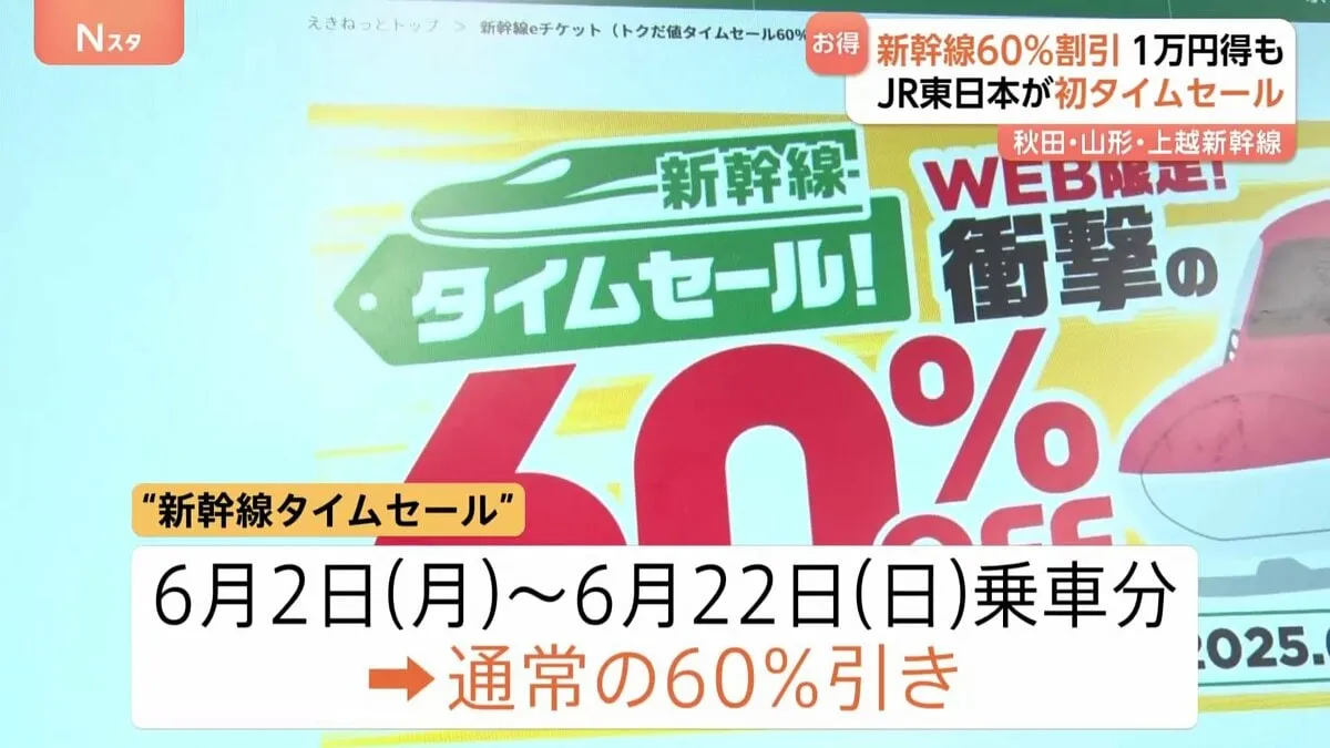 「60％引き？そんなに安く？」JR東日本が初の“新幹線タイムセール”実施！東京ー秋田間が1万円もおトクに