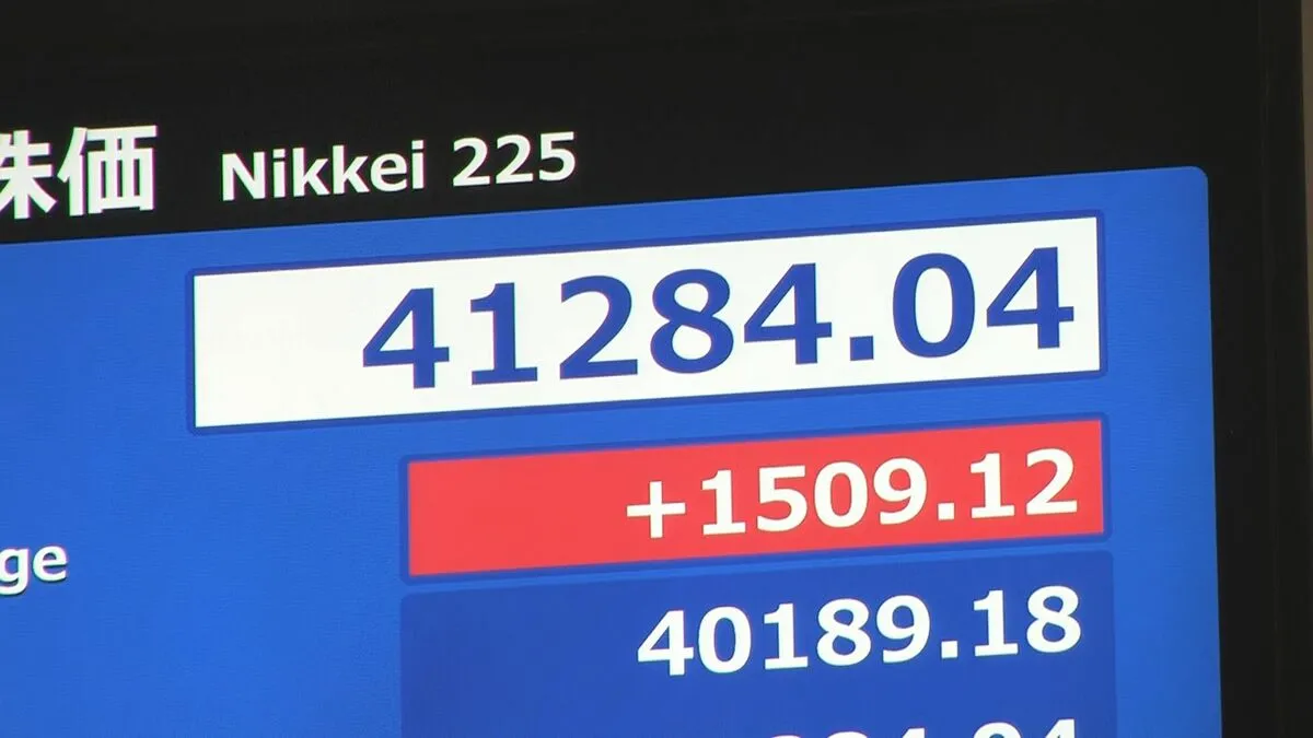 【速報】日経平均株価が午後上げ幅を拡大 一時1500円超上昇