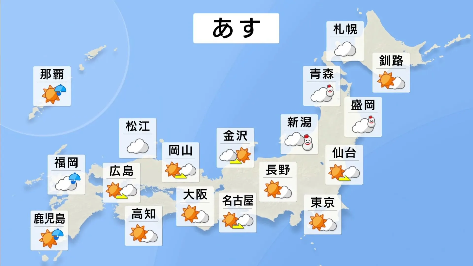 【1月4日 あすの天気】日中は日本海側の雪も一旦やむ所が多く 太平洋側は広く晴れる見込み、夕方以降は北日本で再び雪 夜は西日本で雨