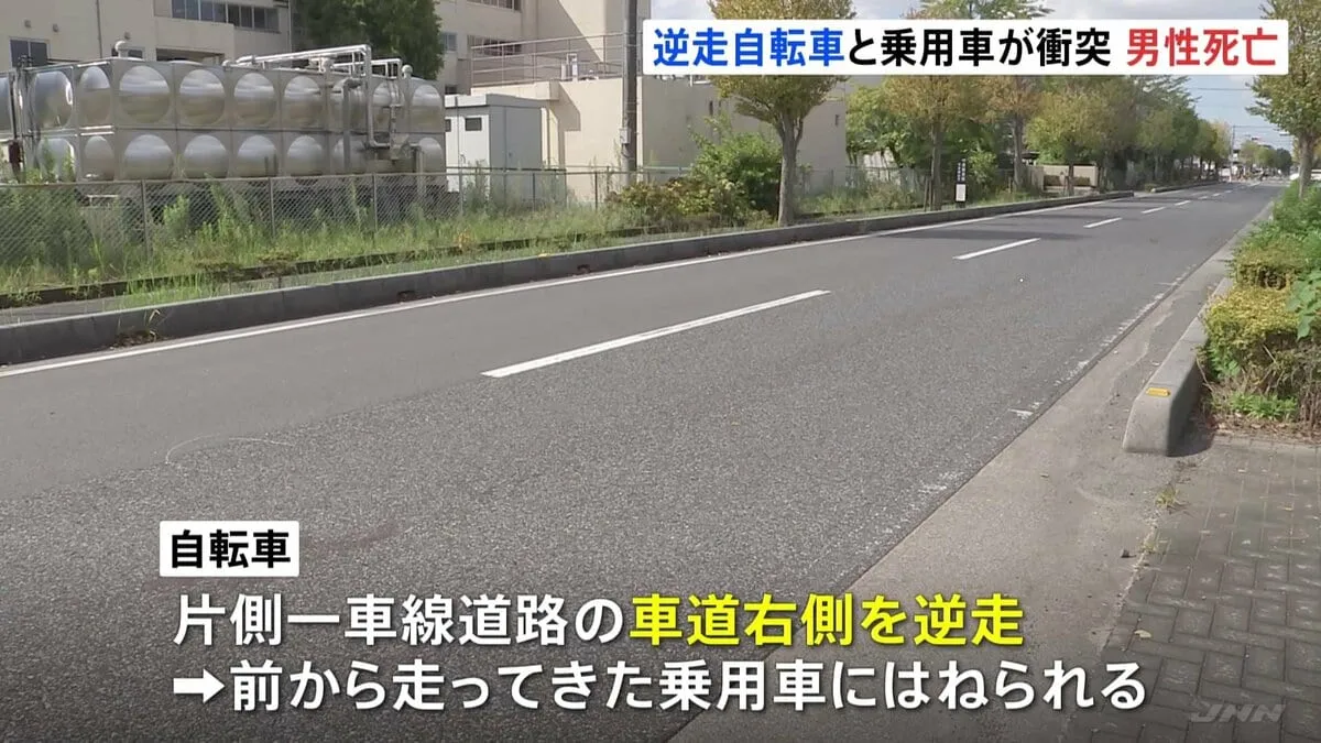 車道を逆走していた自転車と乗用車が衝突　自転車に乗っていた高齢男性死亡　埼玉･吉川市