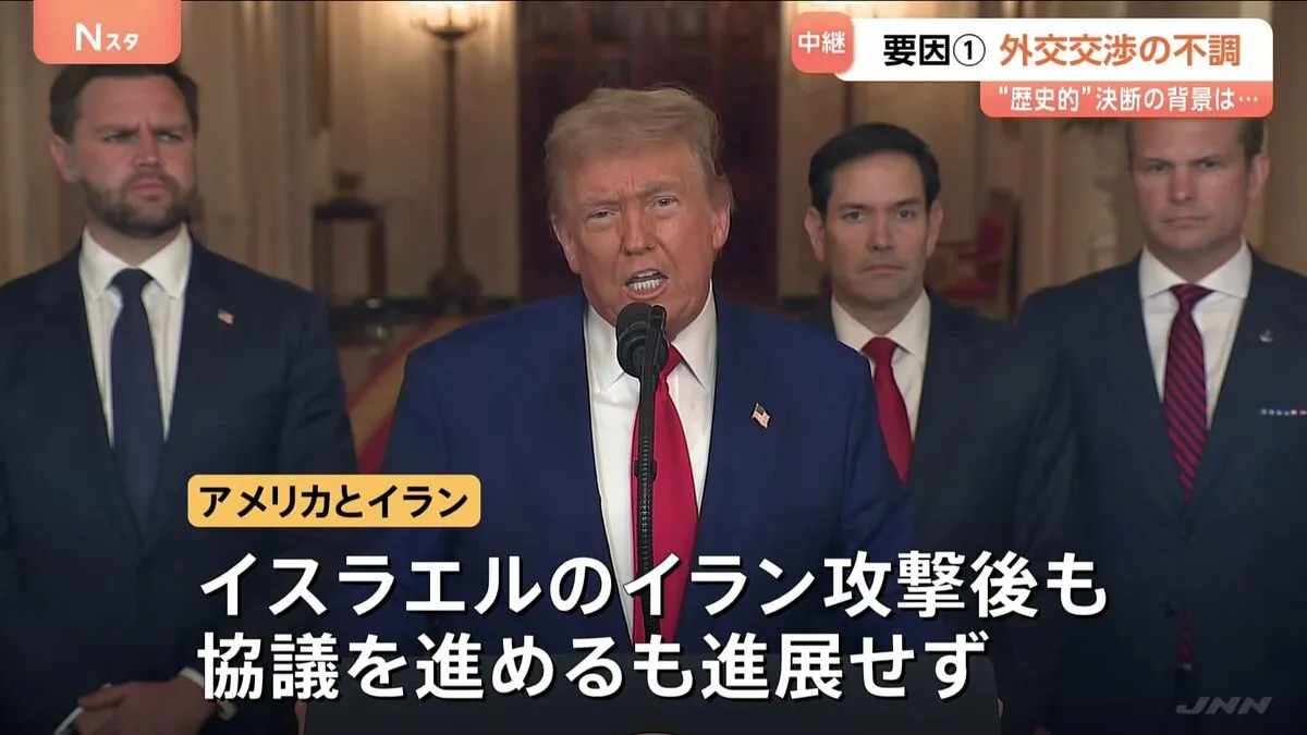 イラン攻撃トランプ氏決断の背景　（1）外交交渉による解決進まず トルコ大統領による仲介の不調　（2）イラン弱体化 軍事攻撃で譲歩引き出す好機と判断