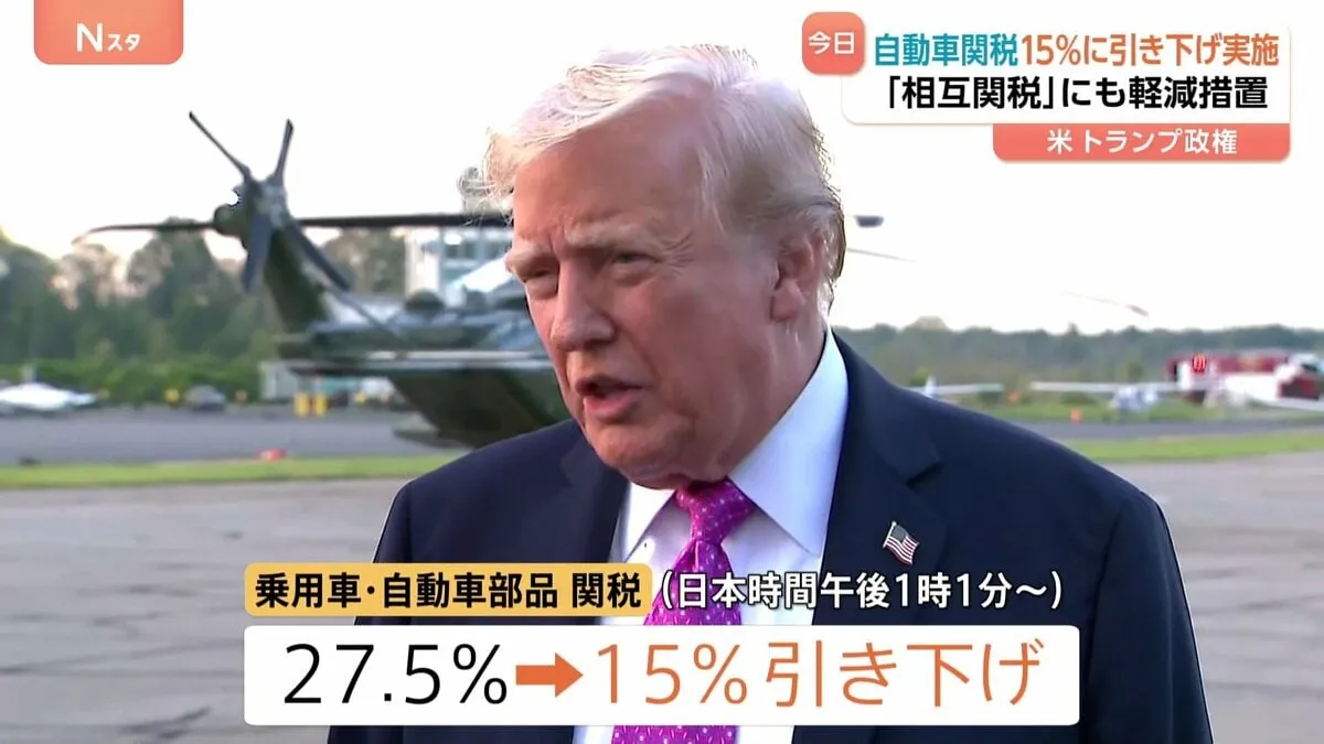 トランプ政権 自動車関税引き下げ実施 27.5％→15％　赤沢大臣「それでもなお関税はかかり続けます」交渉継続へ意欲