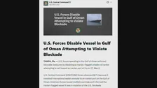 イラン船籍の石油タンカーを攻撃し航行不能に　アメリカ中央軍発表