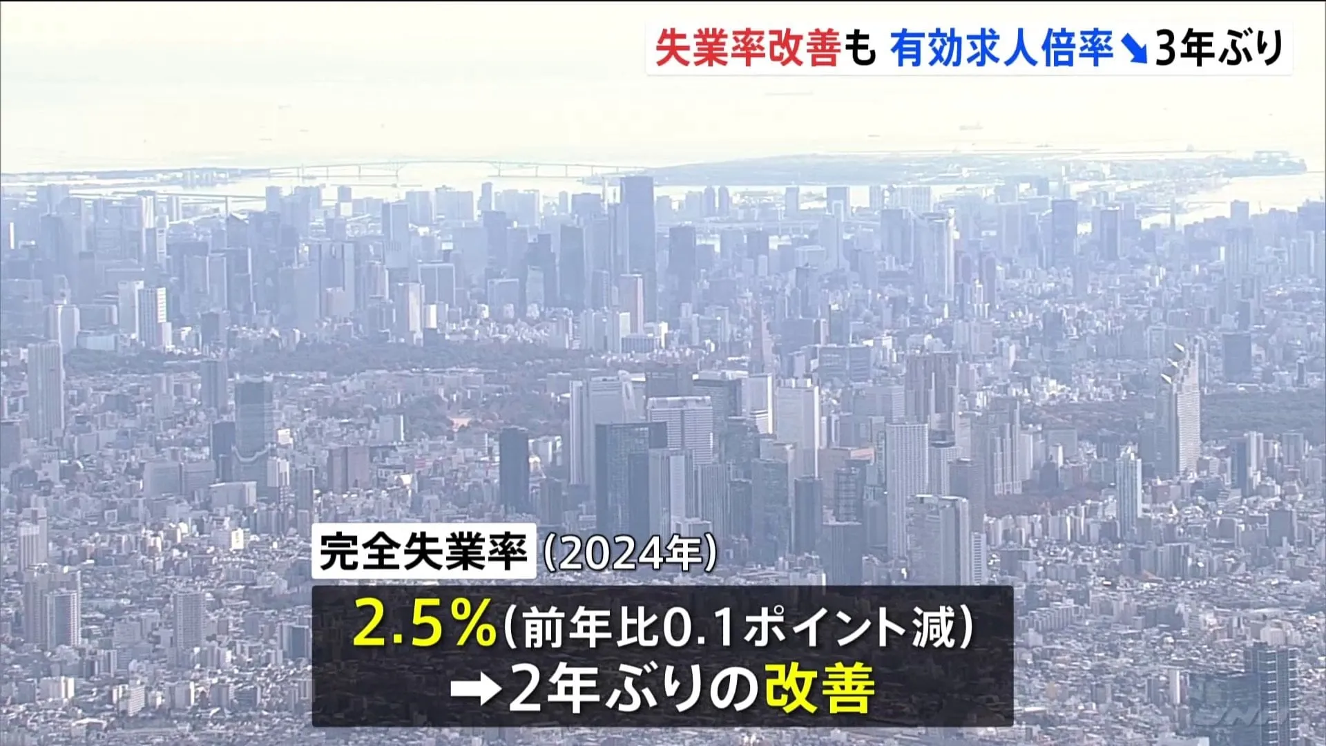 2024年の完全失業率 2.5%と改善　一方、有効求人倍率は3年ぶりに減少し1.25倍に