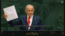 ネタニヤフ首相 国連総会で演説　各国代表が相次ぎ退席