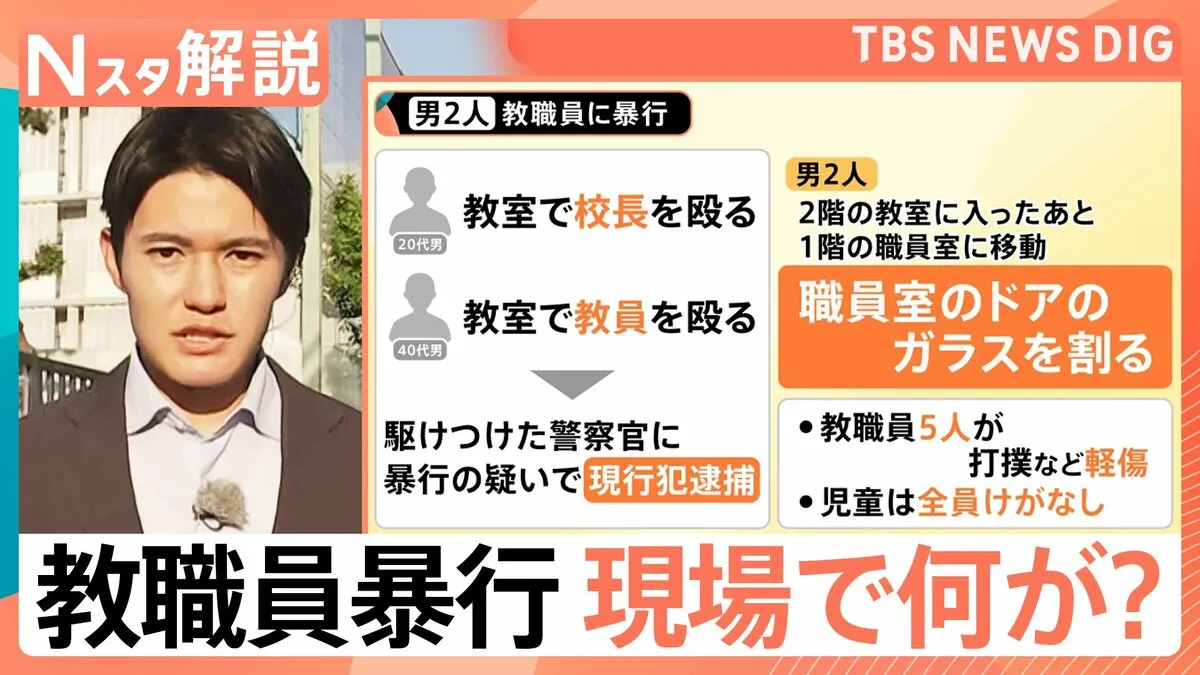 「ほとんどみんな泣いていた」小学校で男2人が教職員暴行、保護者の知人 現行犯逮捕【Nスタ解説】
