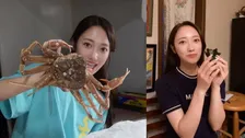 【 片原恵麻 】親友との手巻き寿司ホムパで大きな蟹を自らさばいて振る舞う　「1人で30分くらいでさばけた」