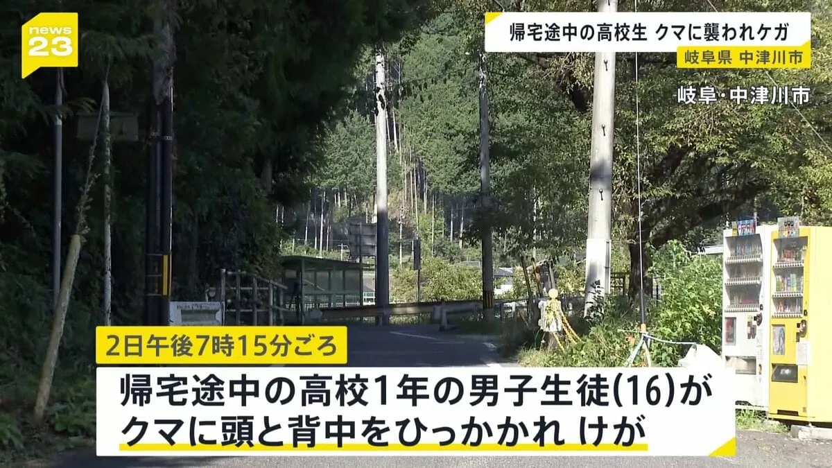 帰宅途中の高校生がクマに襲われる　頭と背中をひっかかれけが、命に別状なし　岐阜・中津川市