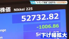 トランプ大統領の演説受け…日経平均株価 1000円以上値下がり　WTI原油先物は演説開始前から約6ドル↑