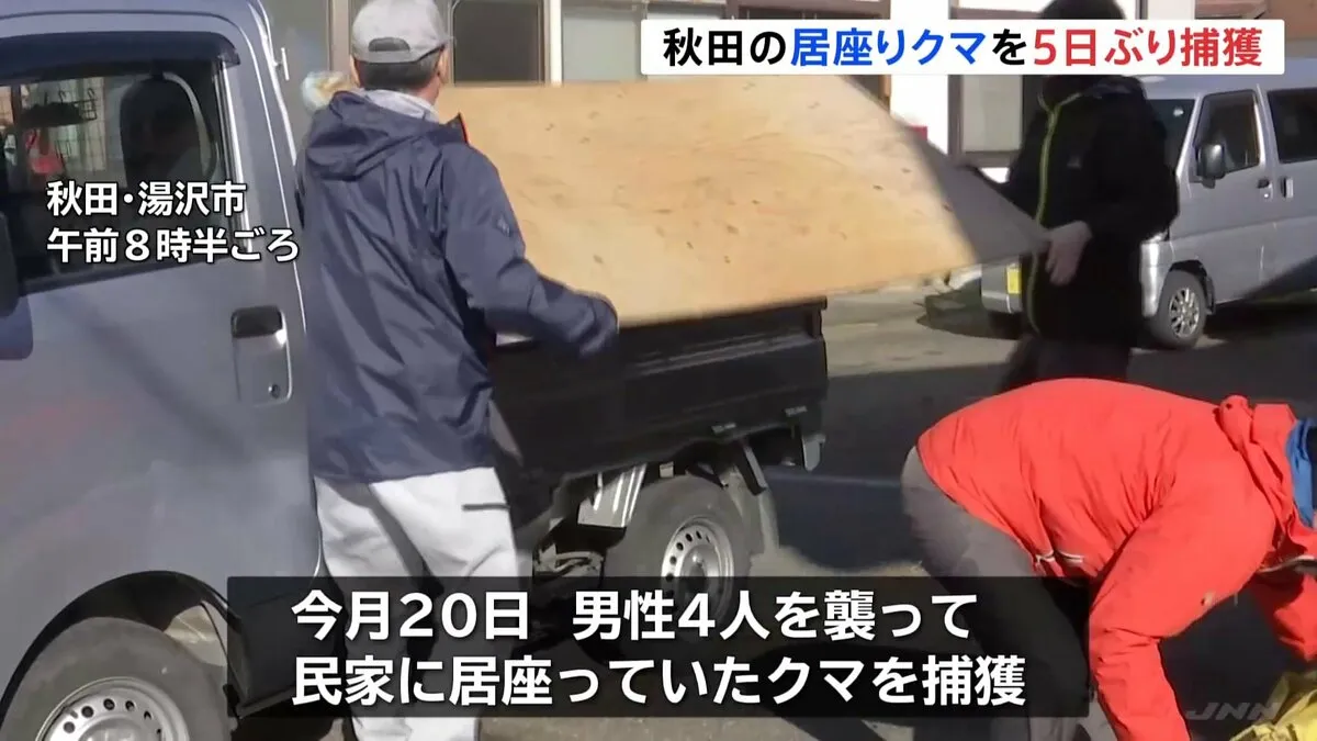 男性4人襲い民家に居座っていたクマを5日ぶりに捕獲 秋田・湯沢市