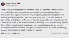 トランプ大統領　NATOルッテ事務総長と電話会談　グリーンランドめぐりダボス会議で関係国と協議へ