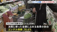 食費の割合を示す「エンゲル係数」28.6％　1981年以来、44年ぶりの高水準に　2025年の消費支出