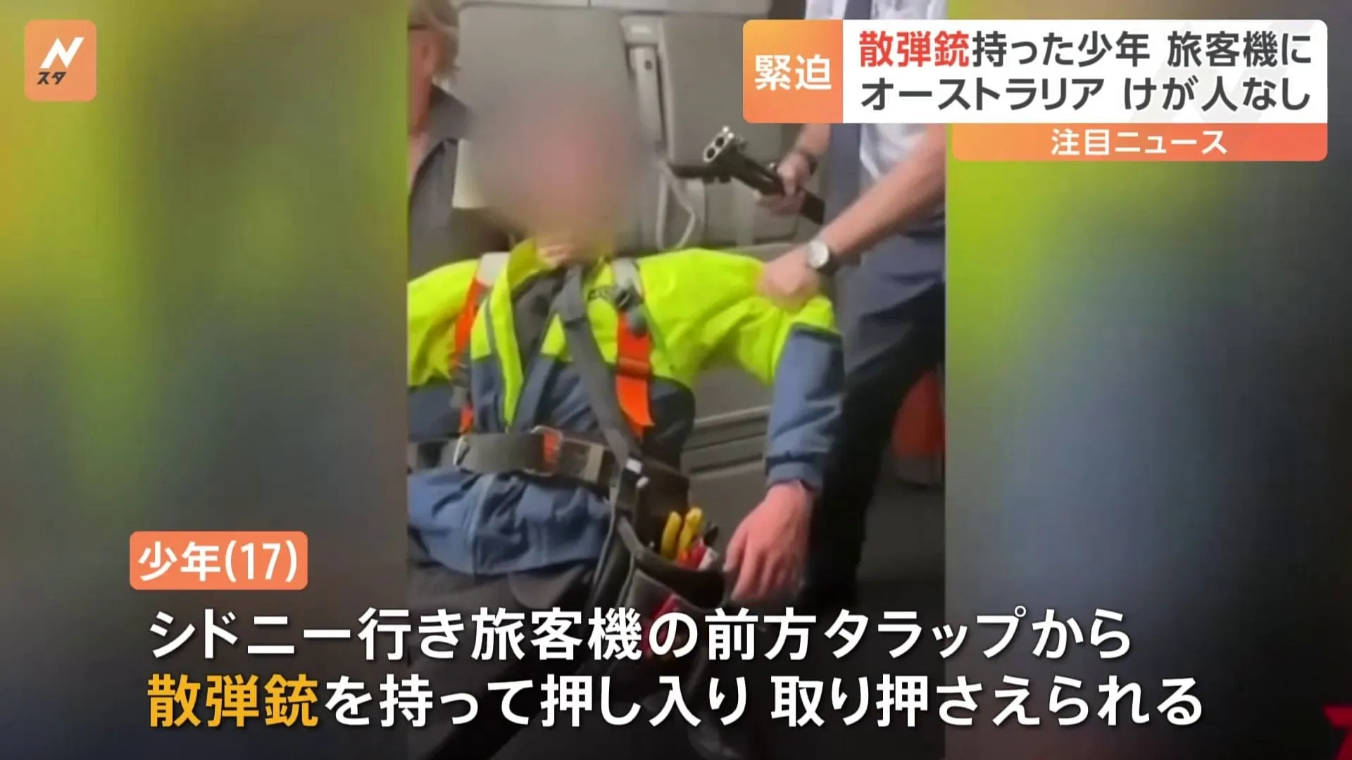 オーストラリア　離陸直前の旅客機に散弾銃で武装した17歳の少年が侵入　乗客らに取り押さえられる