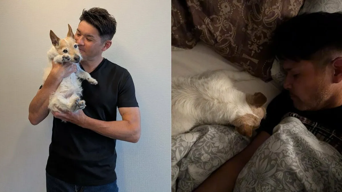【照英】「愛犬テン19歳」添い寝の姿にフォロワー共感「ずっとこの光景が続きますように」