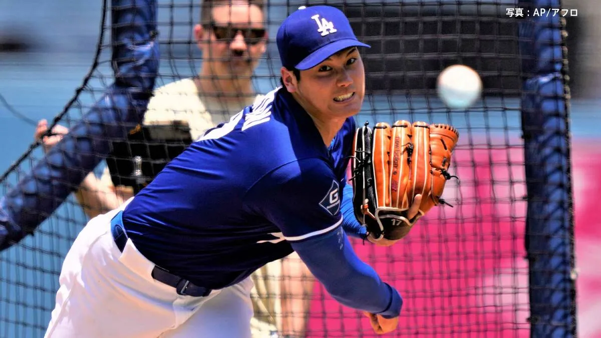 大谷翔平 2度目のライブBP登板、打者7人に29球 安打性は2本 最速は156キロ 制球に納得いかない表情も