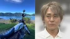 【 ヒロシ 】愛車バイク「KH250」で湖畔へツーリング　バックミラー？にトンボが歓迎　フォロワー感嘆「綺麗な景色とイケメン3人」