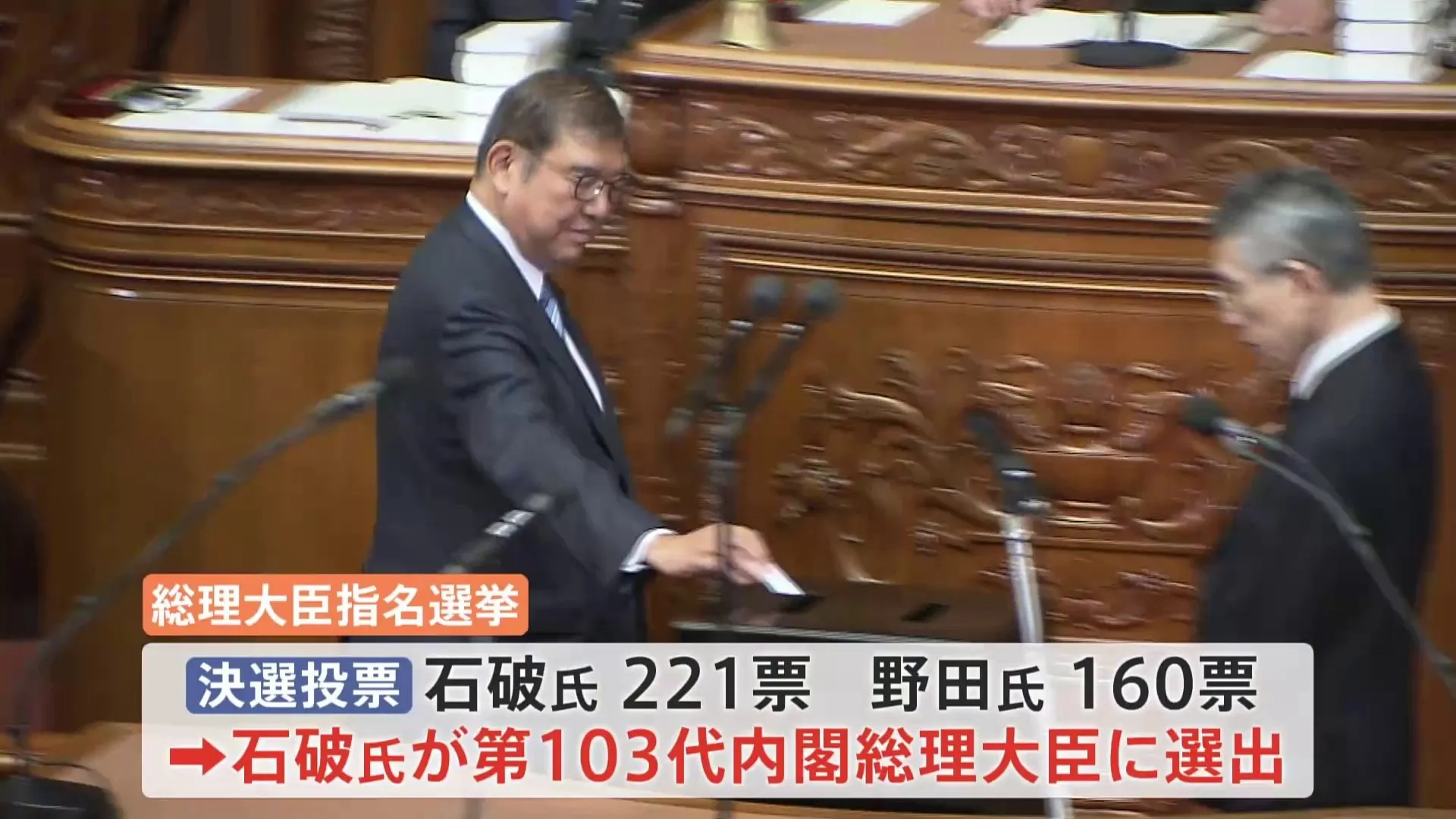 第103代内閣総理大臣に自民党・石破茂氏　野党側の一本化は実現せず