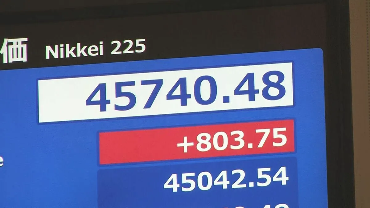 日経平均株価　一時800円以上値上がり　ニューヨーク市場で主要な3指数の最高値受け