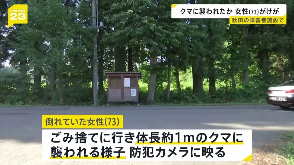 ごみ捨て中にクマに襲われたか　施設の玄関付近に血を流して倒れている73歳女性　防犯カメラに襲われる様子