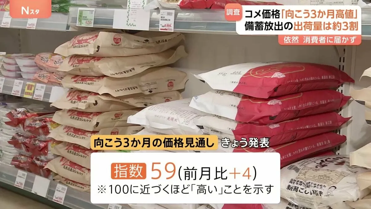 コメの価格「この先も高いまま」向こう3か月の価格見通し指数＋4ポイント　JA全農「備蓄米」の出荷は全体の3割どまりで行き渡らず