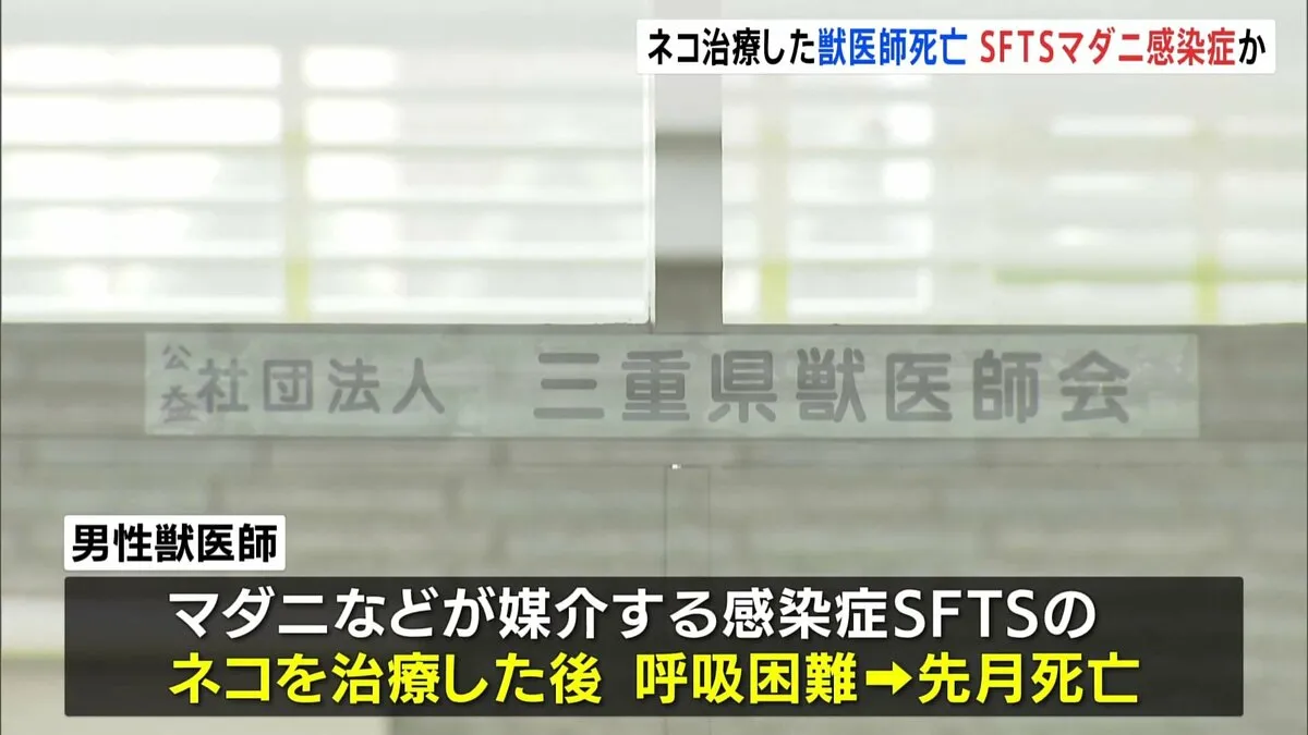ネコの治療後に獣医師が死亡　マダニなどが媒介する感染症「SFTS」に感染か　三重県