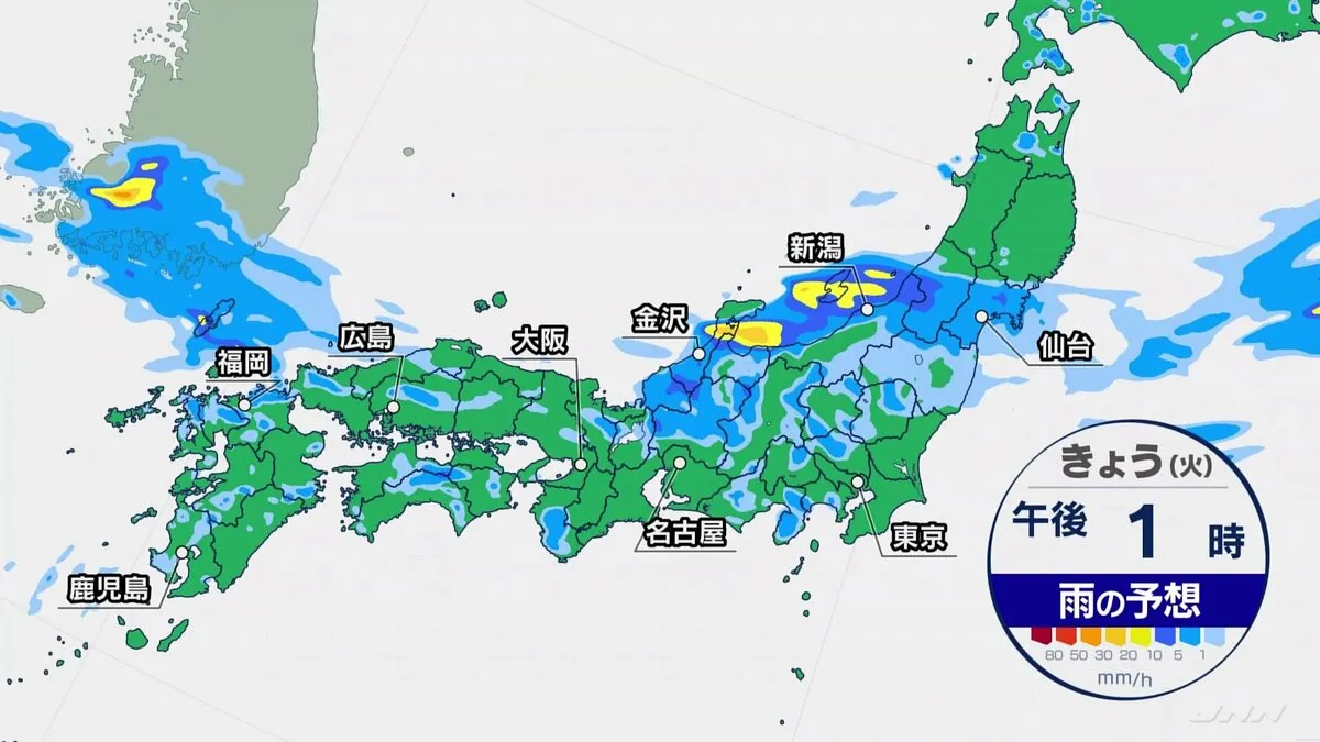 北陸などの日本海側で大雨続く 土砂災害に警戒を　ところにより雷雨も