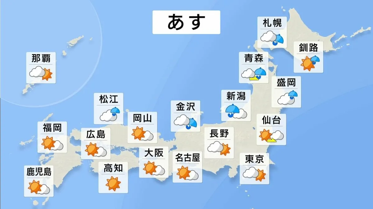 【10月26日 あすの天気】北海道は明け方にかけて激しい雨 夜には雪に 北陸や北日本は落雷や突風・ひょうに注意 太平洋側は晴れ