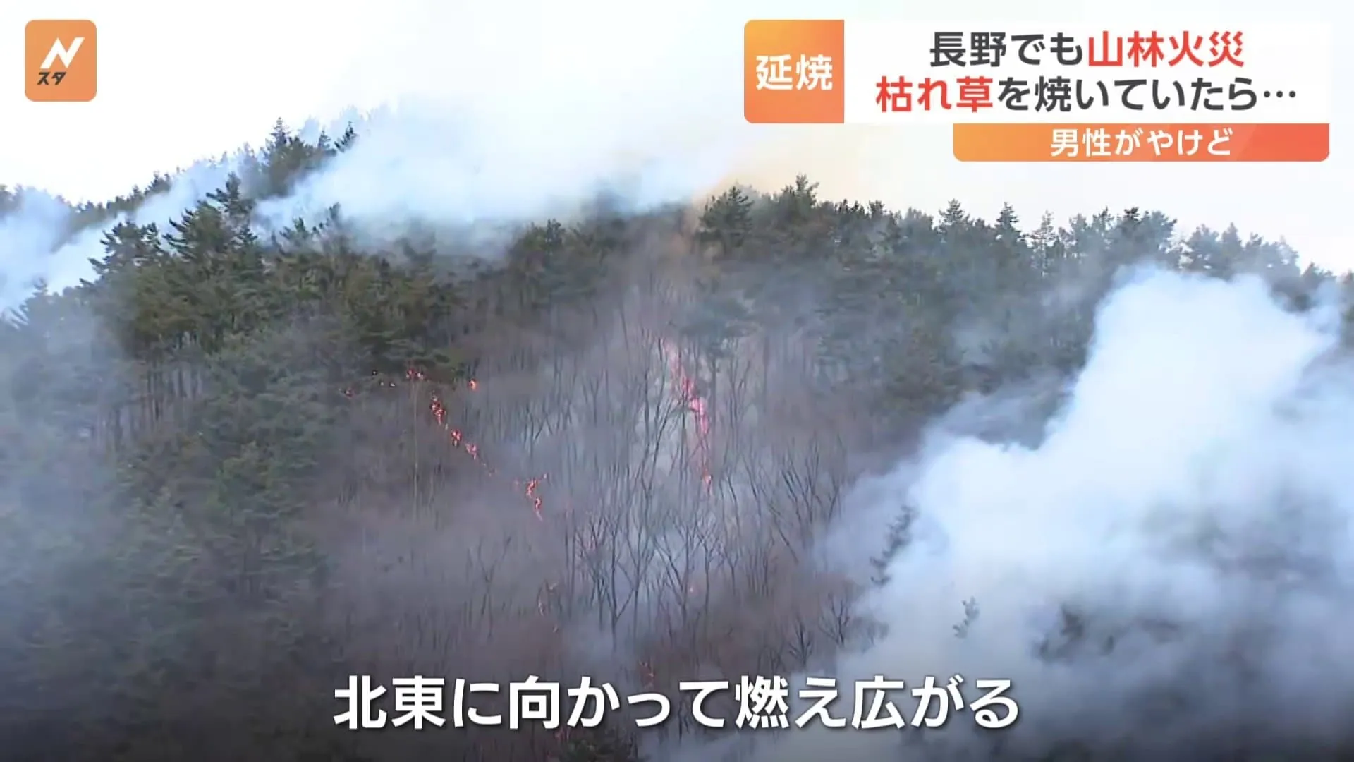 長野・上田市で山林火災　枯れ草を焼いていたところ山林に火が燃え広がる　富山県の防災ヘリが応援で消火活動