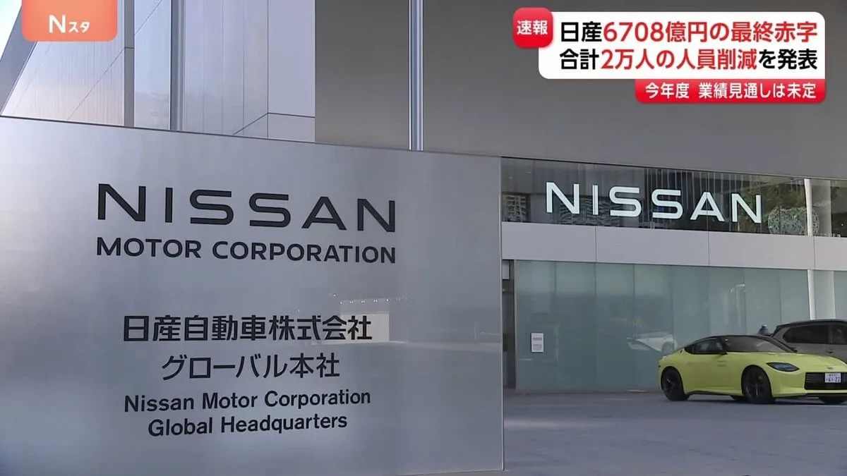 【速報】日産自動車、3月までの1年間の最終損益が6708億円の赤字に　計2万人におよぶ人員削減を発表