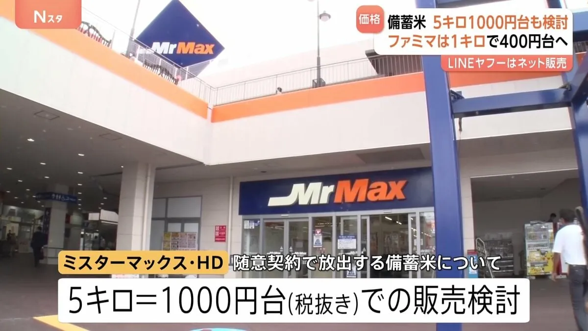 ミスターマックス、備蓄米5キロ＝1000円台での販売を検討