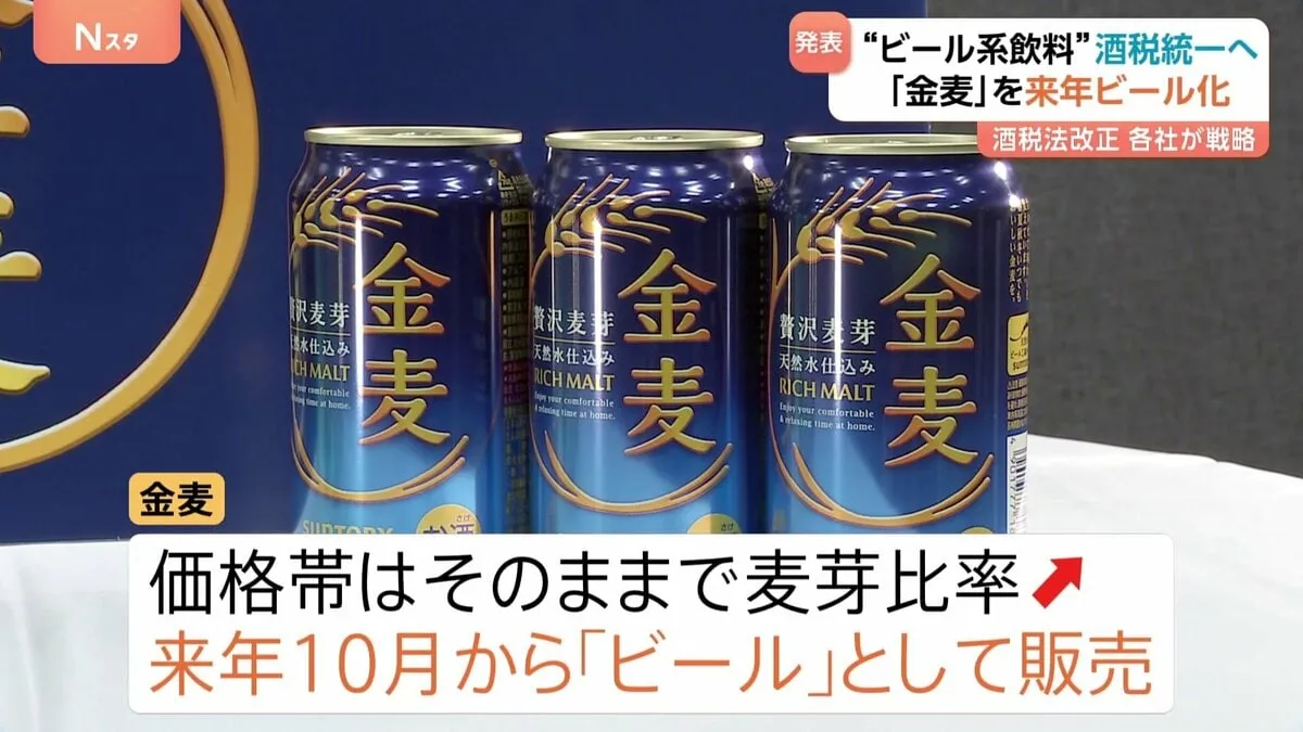 サントリー「金麦」がビールに 価格帯はそのまま　キリンも新ブランドのビールを発売予定　来年秋の酒税一本化を前に