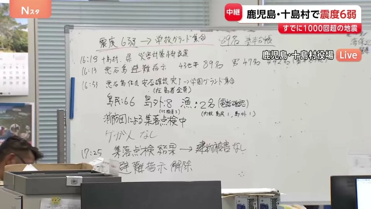 震度6弱地震発生の鹿児島・十島村　悪石島　島民ら76人全員無事確認　避難指示午後5時30分に解除　島民らの疲労ピークで一時島外避難も検討