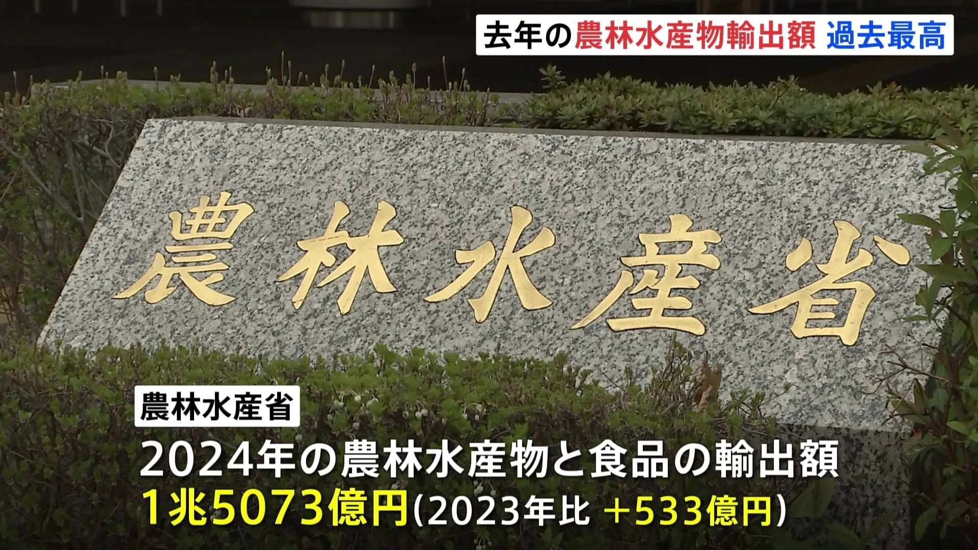 初の1.5兆円超え　農林水産物の輸出額（2024年） 世界的な日本食の人気で