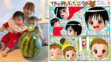 【 中川翔子 】「ふたご　今日から7か月！」親戚大集合で双子ニコニコ　大好物のスイカと一緒に記念撮影も
