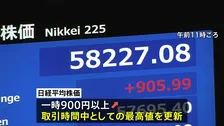 日経平均株価 取引時間中の最高値更新 5万8000円台回復　アメリカAI企業「アンソロピック」が自社AIと既存ソフトウェアを連携させる機能を発表
